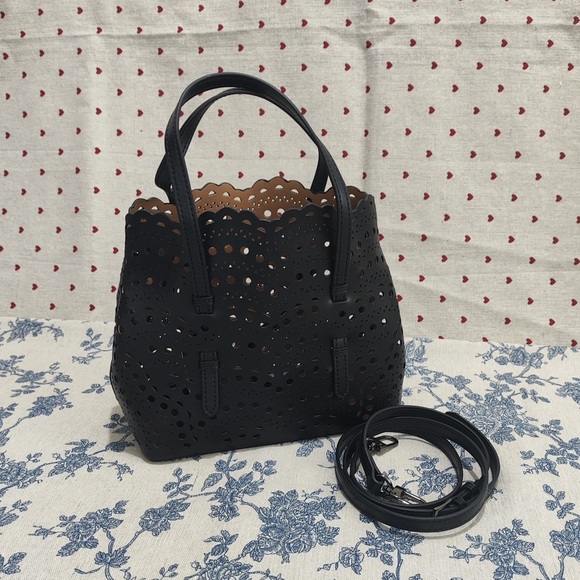 Alaia Handbags - Alaia Black Laser-Cut Shoulder Tote with Tan Interior